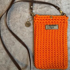 Handmade Crochet Orange Crossbody Phone Bag